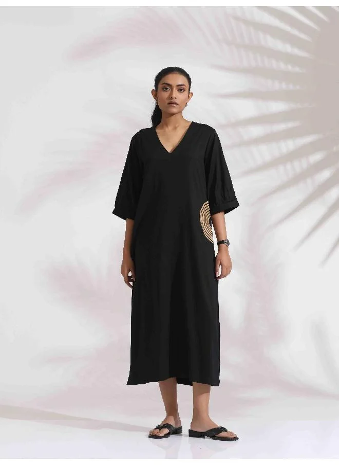 ترو برونز trueBrowns Black Cotton Embroidered Dress