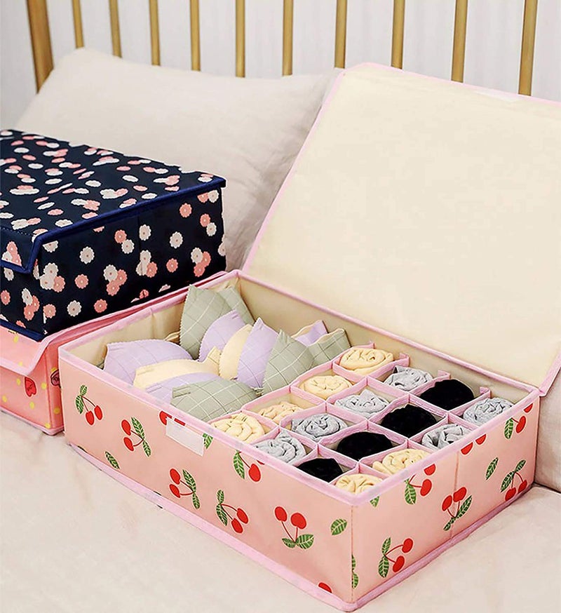 Unyks Star Unyks Star PREMIUM 161 Multi Compartment Cell Foldable Storage BoxCloset OrganizerNonSmell Drawer Organizer Underwear Closet Storage for Socks Bra Panty Tie Scarf etc Pink Cherry  - Image 3