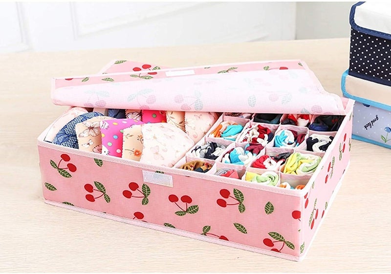 Unyks Star Unyks Star PREMIUM 161 Multi Compartment Cell Foldable Storage BoxCloset OrganizerNonSmell Drawer Organizer Underwear Closet Storage for Socks Bra Panty Tie Scarf etc Pink Cherry  - Image 4