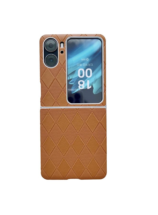 HuHa Case Cover For OPPO Find N2 Flip Pearlescent Paint Diamond Shaped Checkered Leather Phone Case Brown