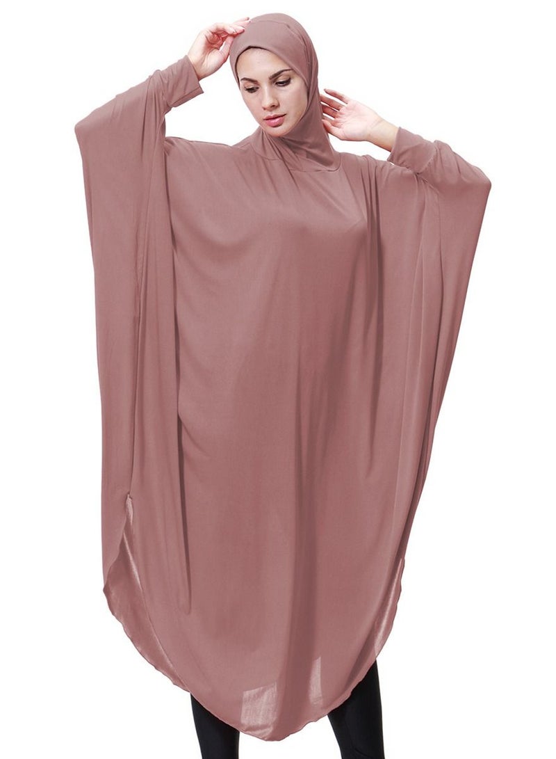إسكدنيا Women's Solid Color Abaya Long Sleeves Cape Thobe With Hijab Dusty Pink