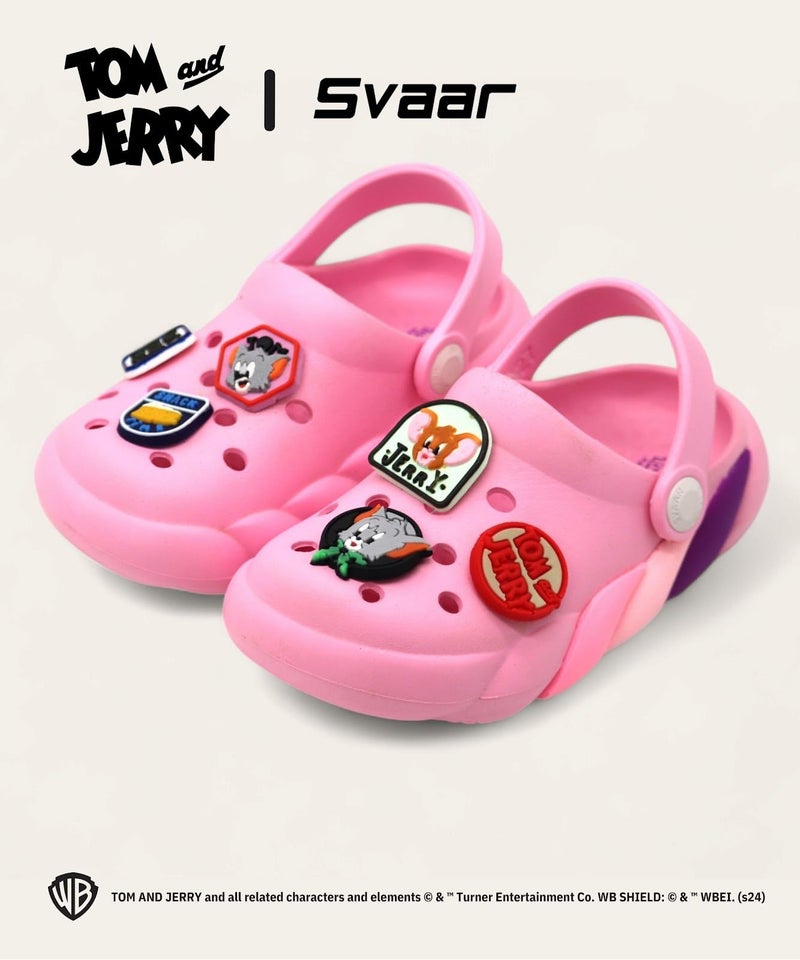 SVAAR x Tom & Jerry Slingback Clog Shoes for Boys & Girls || Indoor & Outdoor Sandals Clogs for Kids with 6 Tom & Jerry Charms Baby Pink - Image 3