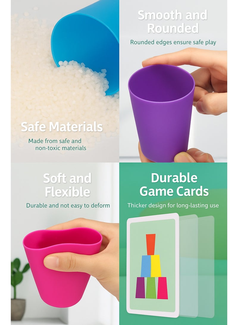 شبيلي لعبة تحدي تكديس الأكواب لتطابق الألوان للأطفال بأكواب سرعة عدد ١٢ وبطاقات أنماط عدد ٥٤ وجرس من مادة ABS لتنمية المهارات بعمر ٣+ للأولاد والبنات للمنزل والحفلات - Image 4