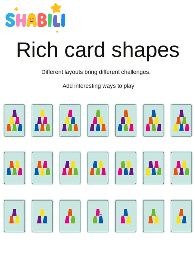 شبيلي لعبة تحدي تكديس الأكواب لتطابق الألوان للأطفال بأكواب سرعة عدد ١٢ وبطاقات أنماط عدد ٥٤ وجرس من مادة ABS لتنمية المهارات بعمر ٣+ للأولاد والبنات للمنزل والحفلات - Image 5