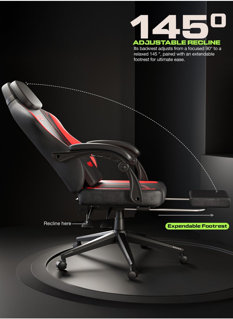 DROGO Onyx Premium Ergonomic Gaming Chair, Video Game Chair with Linkage Armrest, Footrest & Adjustable Seat Computer Chair with PU Leather, Head & Massager Lumbar Pillow Home & Office Chair with Recline Black Red  - Image 5