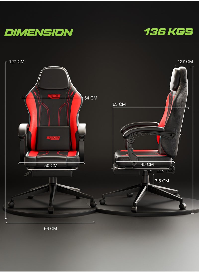 DROGO Onyx Premium Ergonomic Gaming Chair, Video Game Chair with Linkage Armrest, Footrest & Adjustable Seat Computer Chair with PU Leather, Head & Massager Lumbar Pillow Home & Office Chair with Recline Black Red  - Image 4
