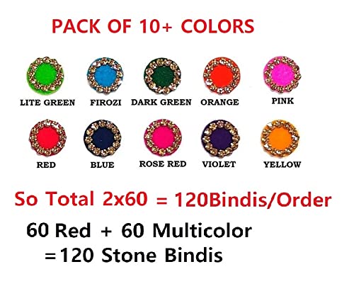VAMA Designer Maroon Bindi Stone Stickers for Girls Bindhee Kumkum Sindoor Pottu bindhi Multicolor Wedding Stone Bindi for Women Size 6mm Pack of 120 Stone Bindis - Image 3