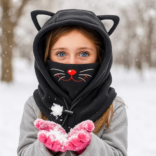 BLUEMARS Kids Winter Hat Balaclava, Fleece Cold-Weather Hood for Boys & Girls School and Outdoor Snow Play,Cat,S - Image 5