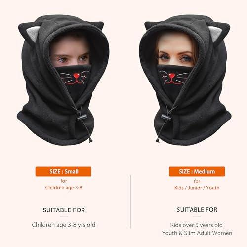 BLUEMARS Kids Winter Hat Balaclava, Fleece Cold-Weather Hood for Boys & Girls School and Outdoor Snow Play,Cat,S - Image 2