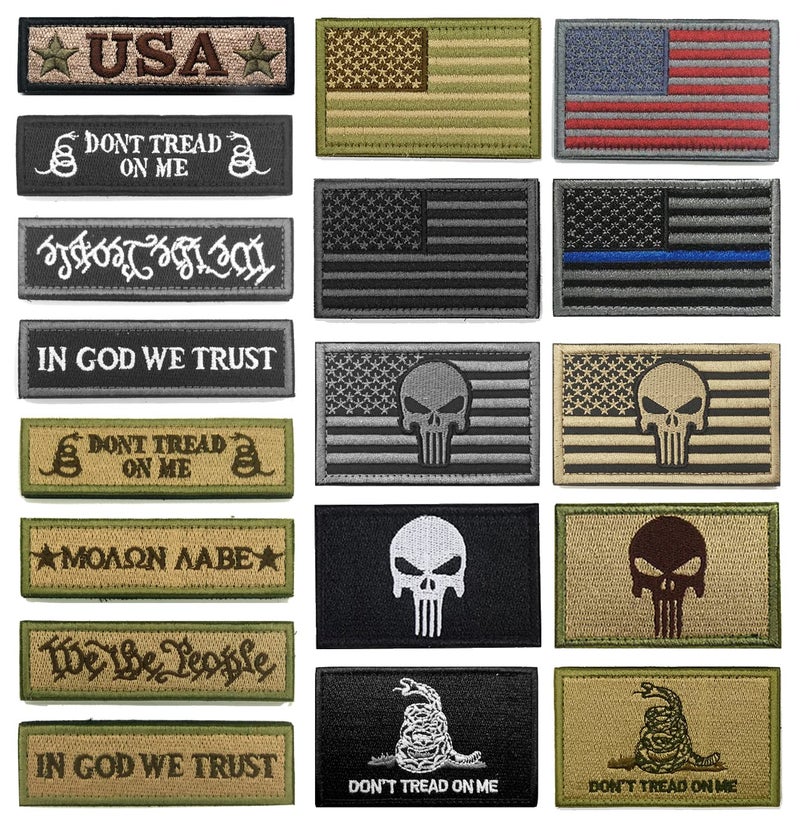 WZT Bundle 18 Pieces American Flag Patch Thin Blue Line USA Flag United States Morale Military Patches Set for Caps,Bags,Backpacks,Tactical Vest,Military Uniforms - Image 1