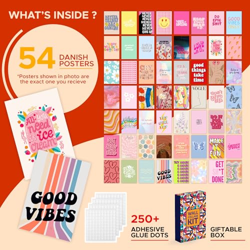 CodersParadise Danish Pastel Wall Collage Kit | 54 Aesthetic 4x6 Posters | Soft Pastel Room Decor for Bedroom, Dorm & Living Room | Cute Pastel Wall Art Prints for Aesthetic Room Decoration - Image 2