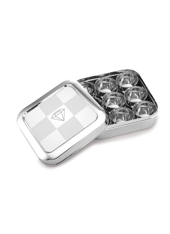 Expresso - Expresso Stainless Steel Square Classic Spice Box Masala Dabba with Nine Inner Cups, Food Safe Kitchen Storage Condiment 9 Partition 18.5 X 6 cm_Small - Image 1