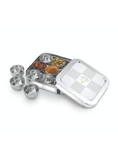 Expresso Expresso Stainless Steel Square Classic Spice Box Masala Dabba with Nine Inner Cups, Food Safe Kitchen Storage Condiment 9 Partition 18.5 X 6 cm_Small  - Image 1