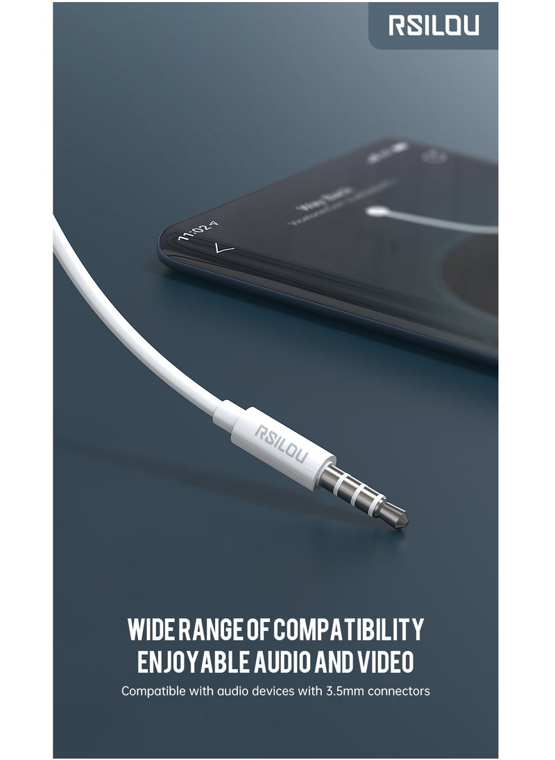 rsilou - AD206T Wired earphones with 3.5mm plug, Full-feature inline controls: one-button answer, HD microphone (for calls and karaoke), lossless sound transmission, refined speaker sound quality, white - Image 1