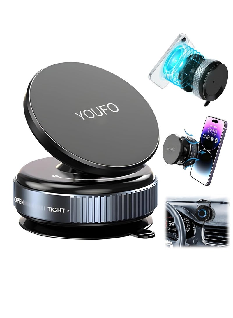YOUFO Y4888 Vacuum Adsorption Magnetic Phone Holder for Car Dashboard Windshield Desk Mobile Stand 360 Degree Rotation Strong Suction Cup Magnetic Mount Universal Smartphone Holder for Navigation Video Calls Office Home Travel Use ERPCY4888 - Image 2