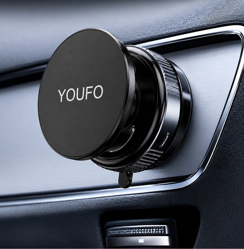 YOUFO Y4888 Vacuum Adsorption Magnetic Phone Holder for Car Dashboard Windshield Desk Mobile Stand 360 Degree Rotation Strong Suction Cup Magnetic Mount Universal Smartphone Holder for Navigation Video Calls Office Home Travel Use ERPCY4888 - Image 3
