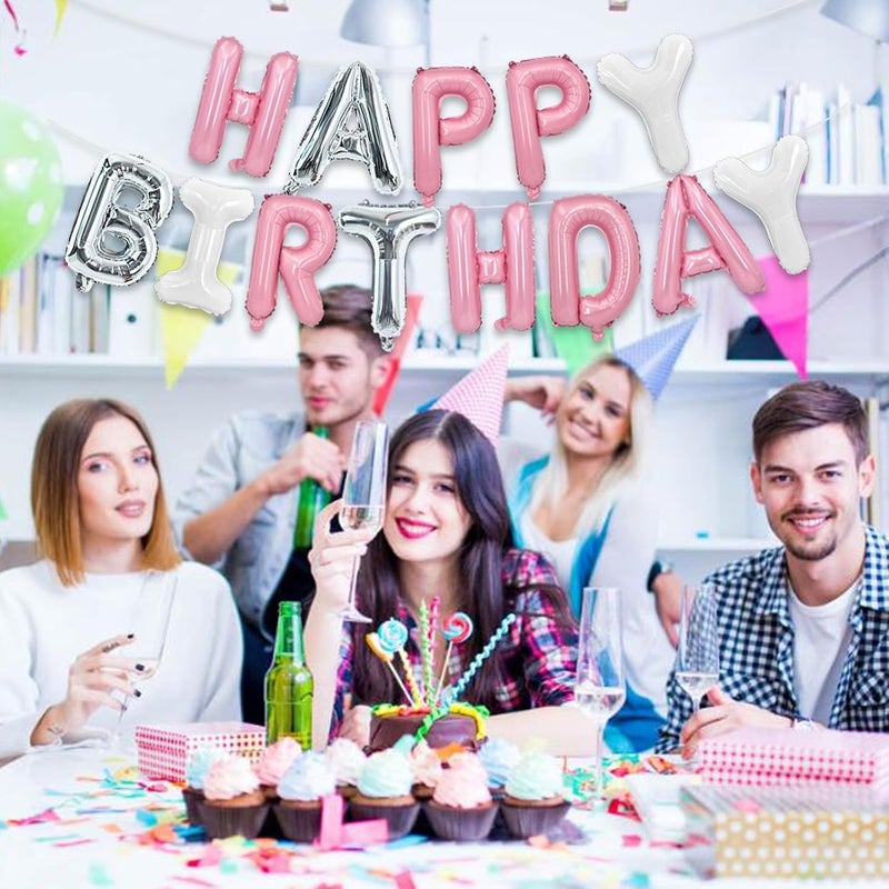 تونيفول لافتة بالونات عيد ميلاد سعيد من تونيفول، 16 بوصة، حروف مايلار فويل، لافتة عيد ميلاد قابلة لإعادة الاستخدام للفتيات والفتيان والأطفال والكبار، مستلزمات ديكورات حفلات عيد الميلاد (وردي فضي أبيض) - Image 4