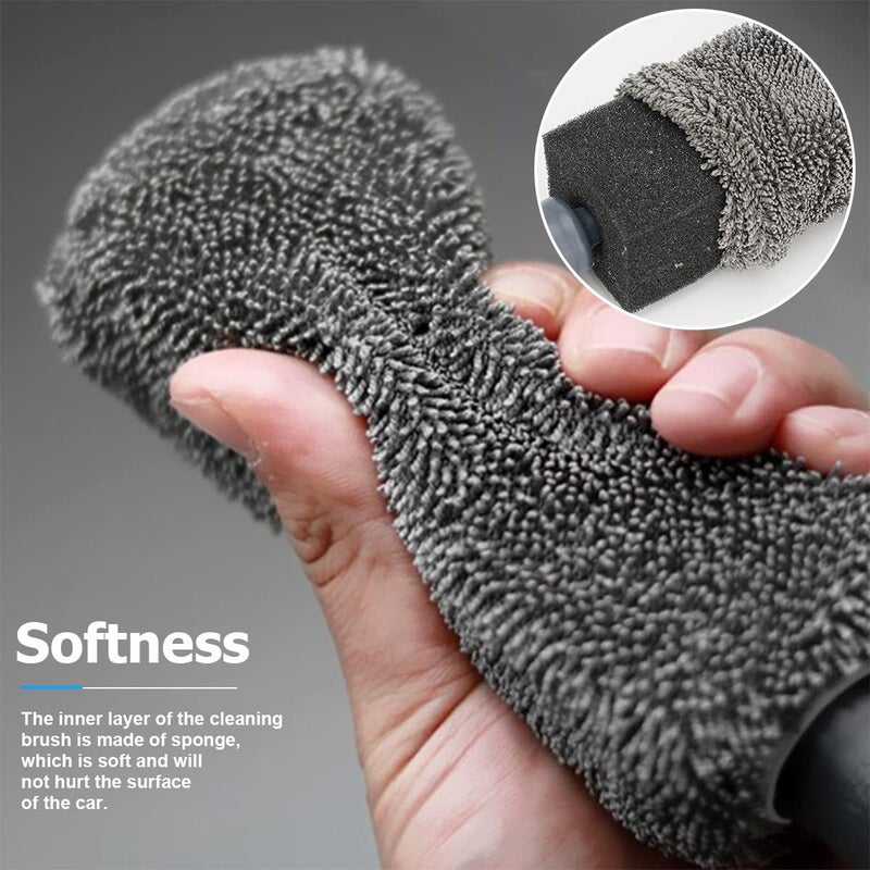 JNNJ 2 Pcs Wheel Brush, Soft Microfiber Metal Free Rim and Wheel Brushes Kit, Easy Reach Tire Detailing Washing Tool, Professional Grade Scratch Free Wheel Cleaning Set for Cars Motorcycles(Grey) - Image 4