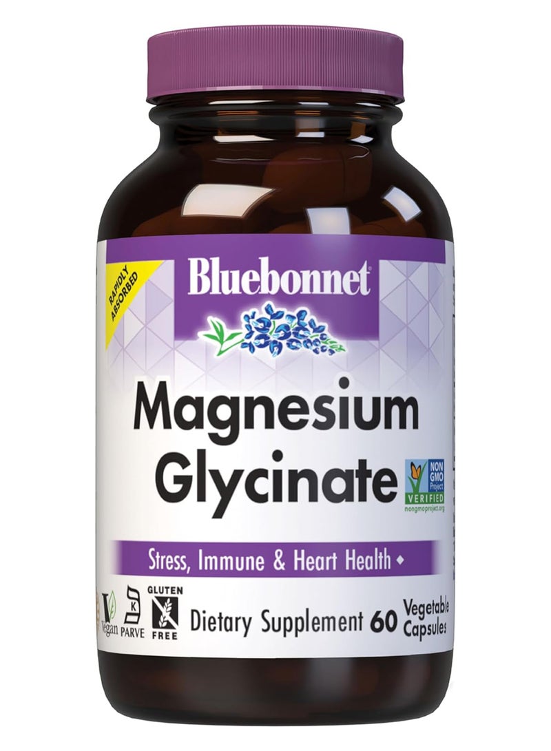 Bluebonnet Nutrition Magnesium Glycinate 400 Mg Maximum Absorption Mineral Complex Supports Energy Production And Enzyme 60 Veggie Capsules - Image 1