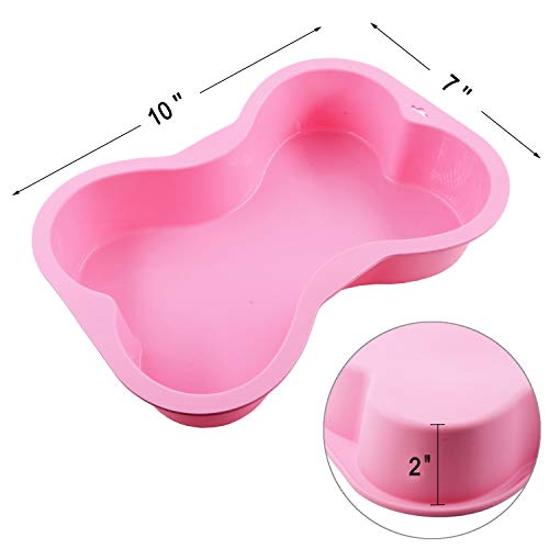 HINMAY Dog Birthday Cake Mold Silicone Bone Shape Cake Pan with Decorating Pen (Pink, 10") - Image 2