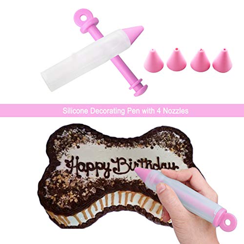 HINMAY Dog Birthday Cake Mold Silicone Bone Shape Cake Pan with Decorating Pen (Pink, 10") - Image 3