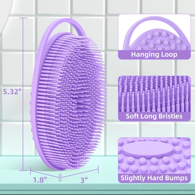 CrazyTerra Silicone Body Scrubber 4 Pack, Double-Sided Silicone Loofah Shower Body Scrubber for Men & Women, Soft Exfoliating Silicone Bath Scrubber with Hanging Handle, Quick Foaming Body Wash Scrubber 4 colors - Image 5