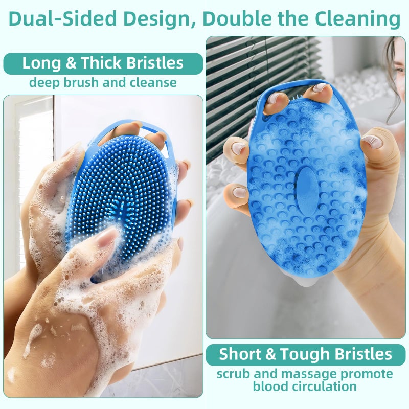 CrazyTerra Silicone Body Scrubber 4 Pack, Double-Sided Silicone Loofah Shower Body Scrubber for Men & Women, Soft Exfoliating Silicone Bath Scrubber with Hanging Handle, Quick Foaming Body Wash Scrubber 4 colors - Image 3