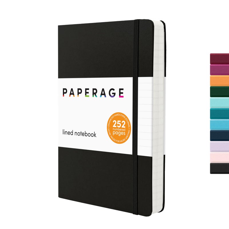 PAPERAGE Lined Journal Notebook, (Black), 252 Pages, Medium 5.6 in x 8 in - 100 GSM Thick Paper â€“ Hardcover Journaling Notebook for Work, School & Note Taking - Image 1