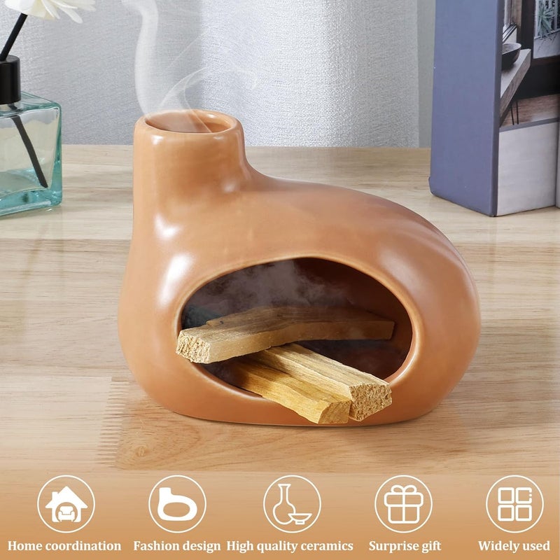 windforgecraft Incense Burner Holder Incense Holder Palo Santo Holder Sage Burner Ash Catcher Ceramic Palo Santo Holder Incense Burner Holder with Clamp for Yoga Meditation Zen Spiritual Room Home Decoration (Brown) - Image 2