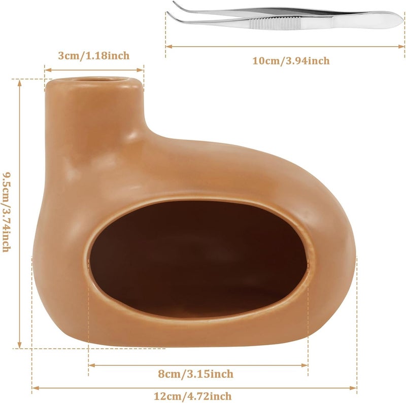 windforgecraft Incense Burner Holder Incense Holder Palo Santo Holder Sage Burner Ash Catcher Ceramic Palo Santo Holder Incense Burner Holder with Clamp for Yoga Meditation Zen Spiritual Room Home Decoration (Brown) - Image 3