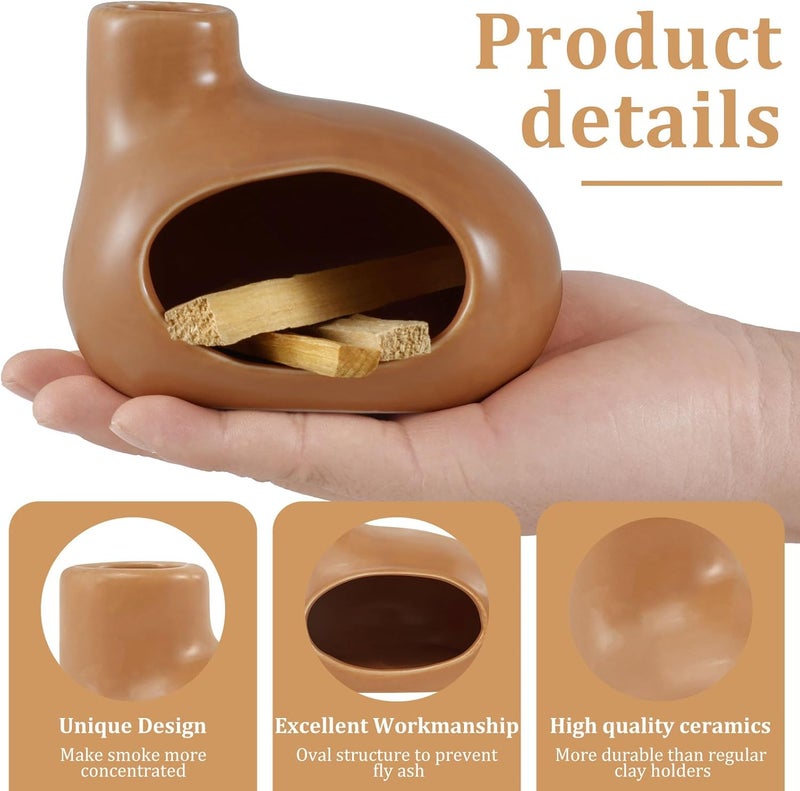 windforgecraft Incense Burner Holder Incense Holder Palo Santo Holder Sage Burner Ash Catcher Ceramic Palo Santo Holder Incense Burner Holder with Clamp for Yoga Meditation Zen Spiritual Room Home Decoration (Brown) - Image 5