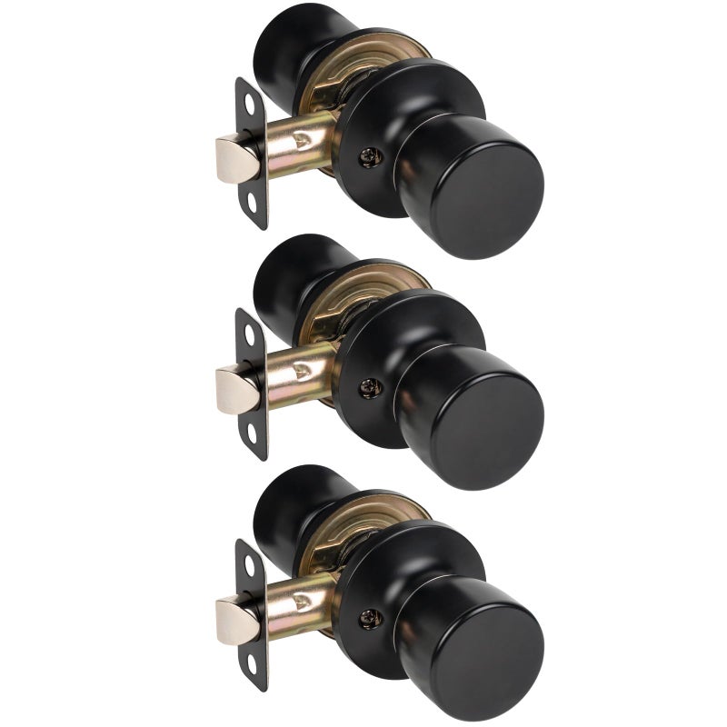 Hosom Passage Door Knob  Matte Black Door Knobs Keyless Doorknobs For Interior Doors  Hallway  Closet And More  No Locking Door Handle 3 Pack - Image 1