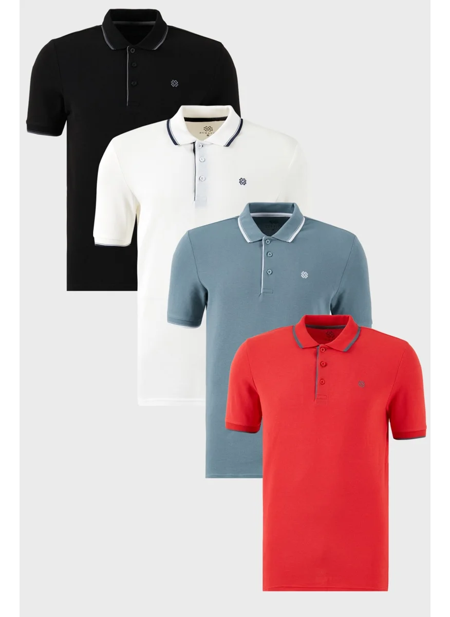 Buratti Cotton Slim Fit Stripe Detailed Buttoned Polo Collar 4-Pack T Shirt Men's T Shirt 5902118S4
