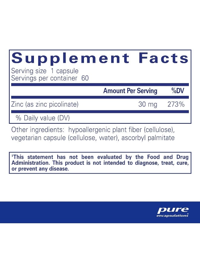 Pure Encapsulations Zinc Picolinate Highly Absorbable Hypoallergenic Supplement- 60 Capsules (30mg) - Image 2
