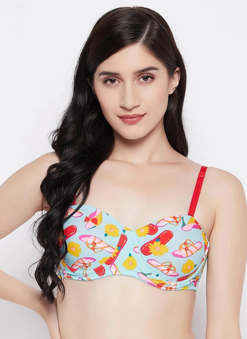 كلوفيا Clovia Padded Underwired Full Cup Printed Multiway Balconette Bra in Powder Blue