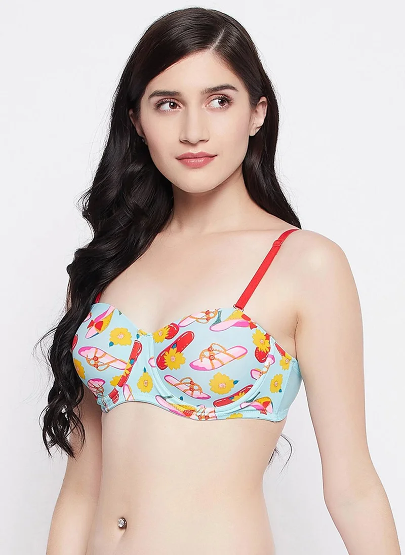 كلوفيا Clovia Padded Underwired Full Cup Printed Multiway Balconette Bra in Powder Blue