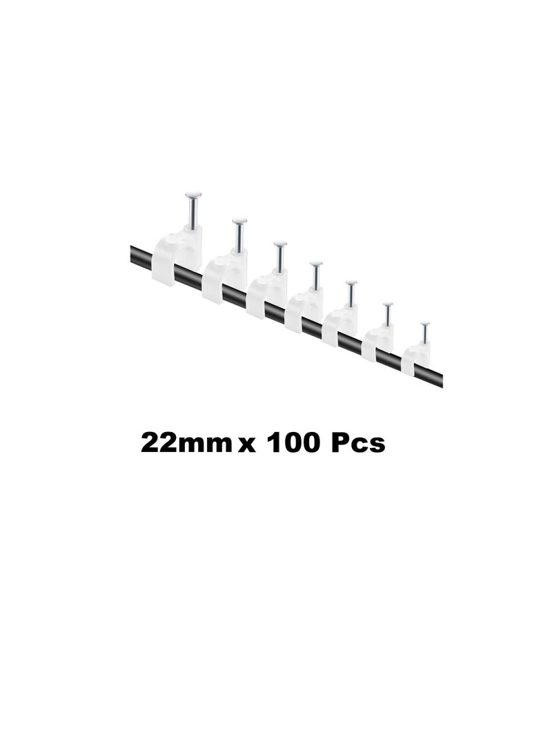 Electrical Cable Wire Round Clips, Steel Nails Tacks Holder for Organizing Electric Wires Cables Lines - White (22mm - 100Pcs) - Image 3