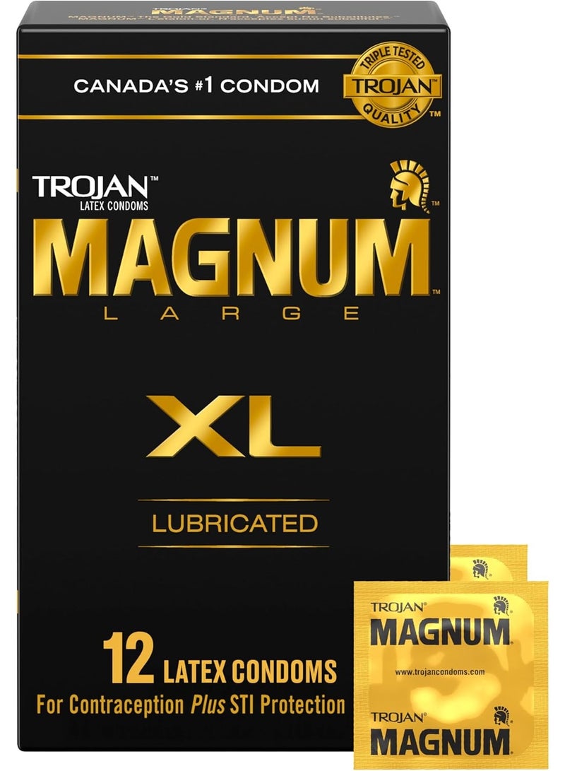 TROJAN Magnum XL Extra Large Size Lubricated Latex Condoms, 12 Count - Image 1