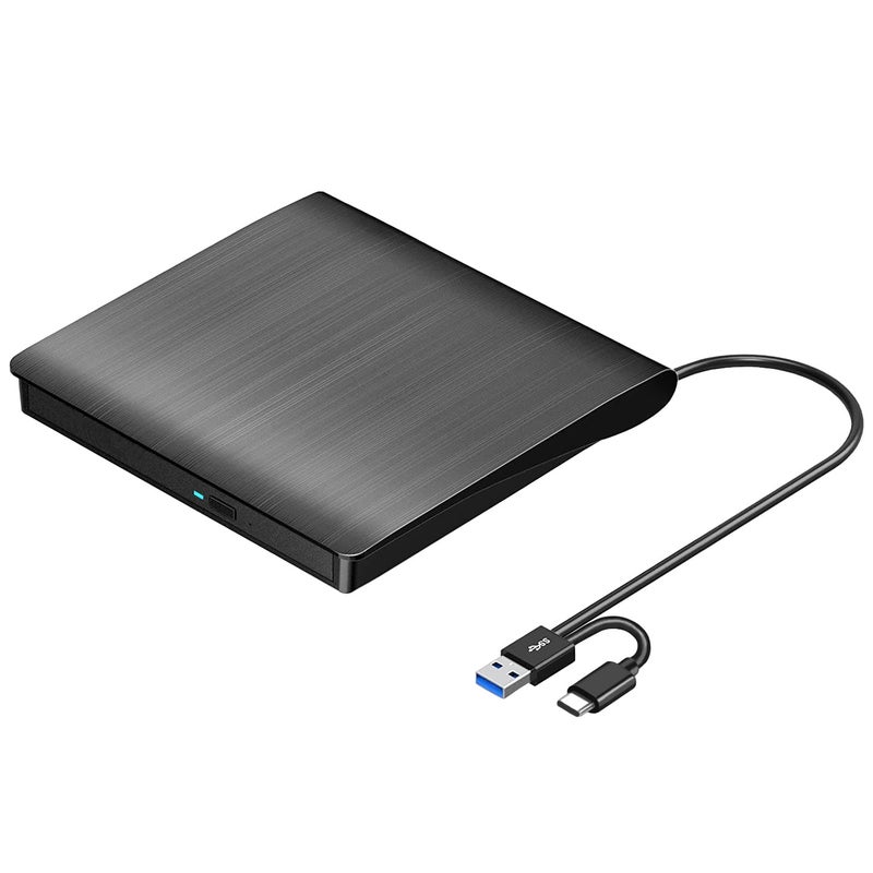 ROOFULL External CD/DVD Drive for Laptop, USB 3.0 & USB-C Portable CD/DVD-RW Player Reader Writer Burner, Optical Disc Drive for Windows 11/10 PC, Mac, MacBook & Linux Computer, Model ECD829-Y - Image 1