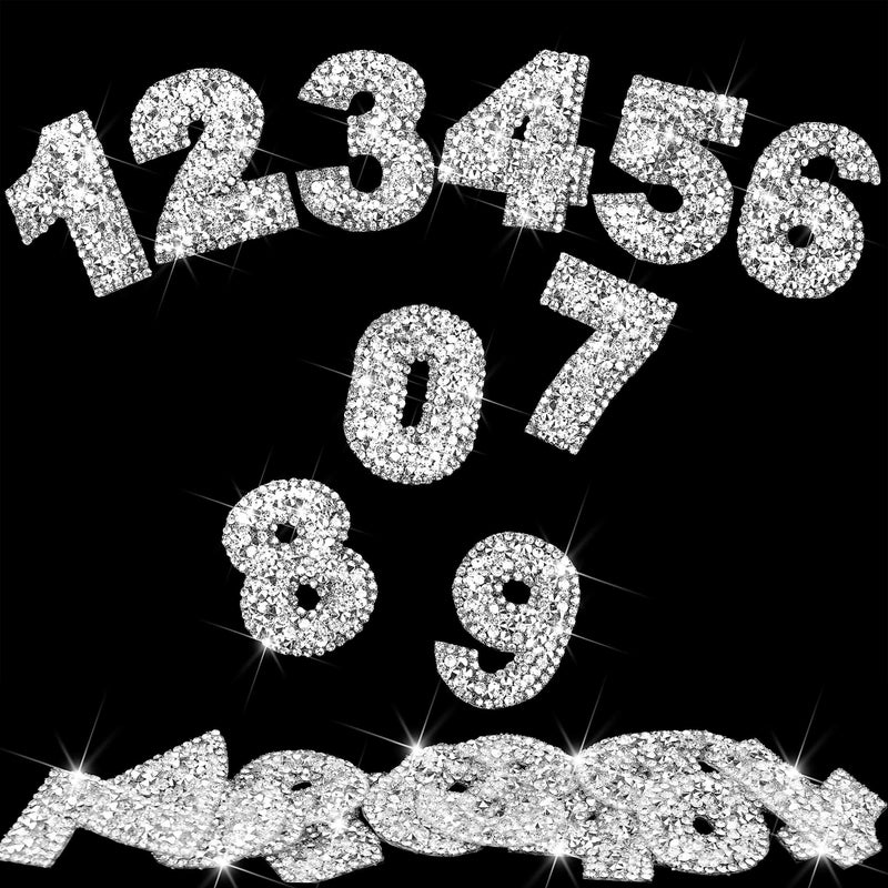 Locacrystal 60pcs Bling Rhinestone Numbers Sticker 6sets 0-9Digits Self-Adhesive Iron on Crystal Numbers Stickers for DIY Crafts Laptop Gifts Furniture Car Clothing Decorations(Silver+White,1.73") - Image 1