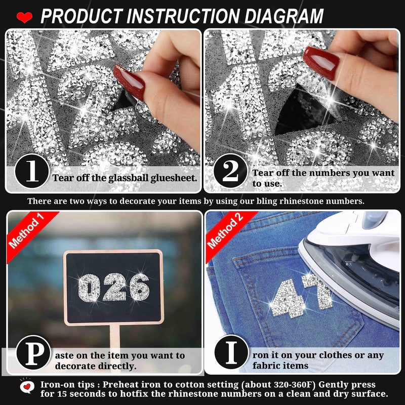 Locacrystal 60pcs Bling Rhinestone Numbers Sticker 6sets 0-9Digits Self-Adhesive Iron on Crystal Numbers Stickers for DIY Crafts Laptop Gifts Furniture Car Clothing Decorations(Silver+White,1.73") - Image 2