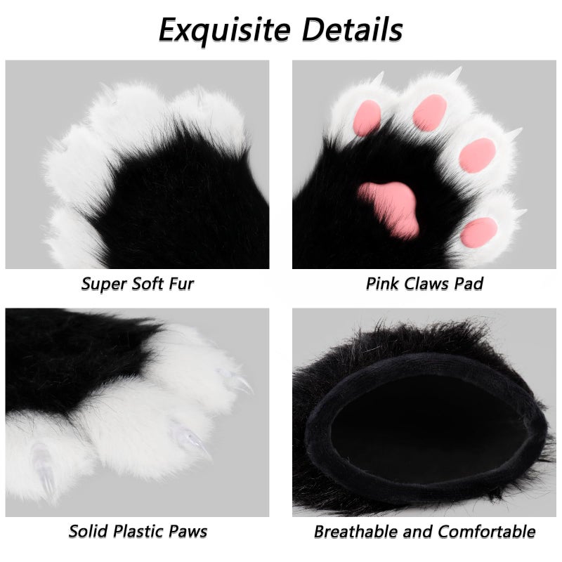 hbbhml Faux Fur Plush Furry Cat Claw Gloves Fursuit Animal Fox Paws Mittens Halloween Cosplay Costume Accessories for Adult - Image 5