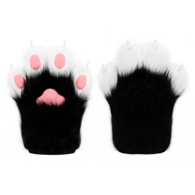 hbbhml Faux Fur Plush Furry Cat Claw Gloves Fursuit Animal Fox Paws Mittens Halloween Cosplay Costume Accessories for Adult - Image 1