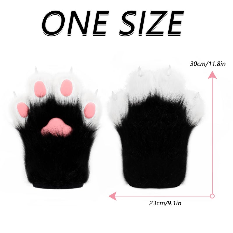 hbbhml Faux Fur Plush Furry Cat Claw Gloves Fursuit Animal Fox Paws Mittens Halloween Cosplay Costume Accessories for Adult - Image 3