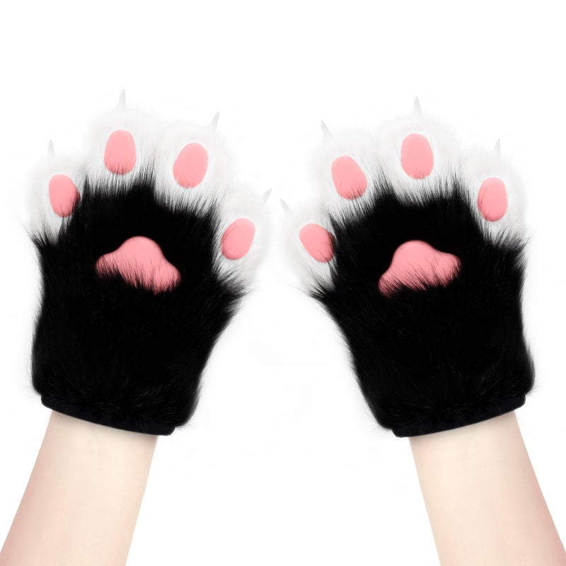 hbbhml Faux Fur Plush Furry Cat Claw Gloves Fursuit Animal Fox Paws Mittens Halloween Cosplay Costume Accessories for Adult - Image 2