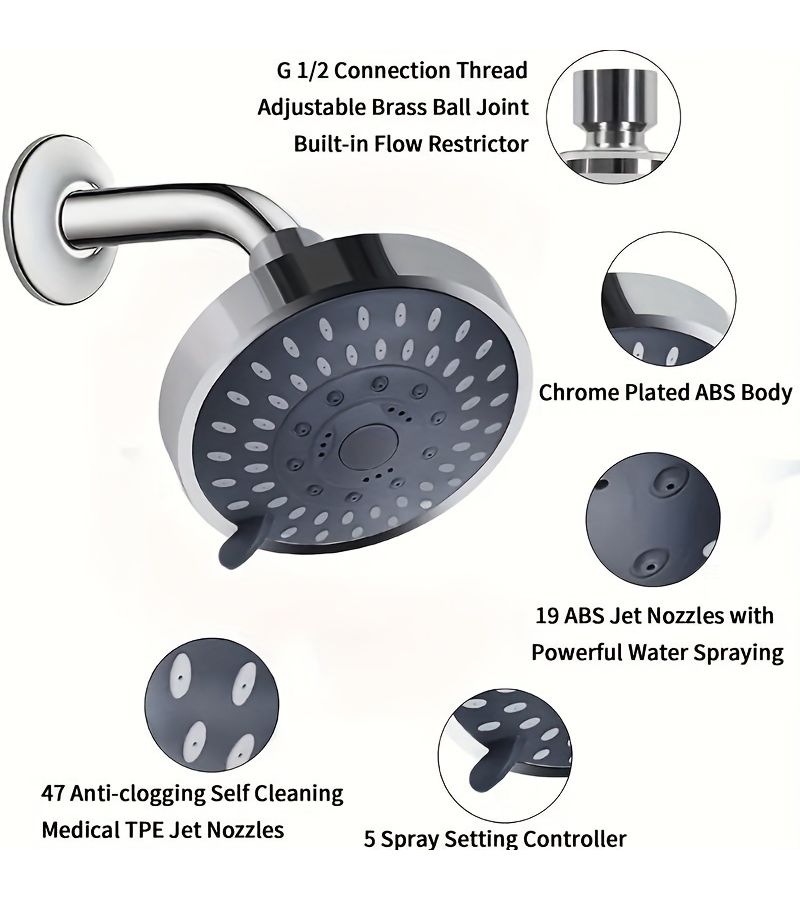 2026 New 2 Pack High Pressure 5 Setting Shower Head Silvery with 5.9in Hose - Image 3