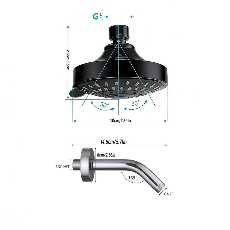 2026 New 2 Pack High Pressure 5 Setting Shower Head Silvery with 5.9in Hose - Image 2