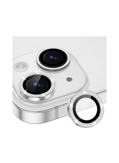 Compatible with iPhone 15/15 Plus & iPhone 14/14 Plus Camera Lens Protector, Anti-Scratch HD Tempered Glass Lens Screen Protection Cover, Metal Individual Lens Ring (Diamond Silver)