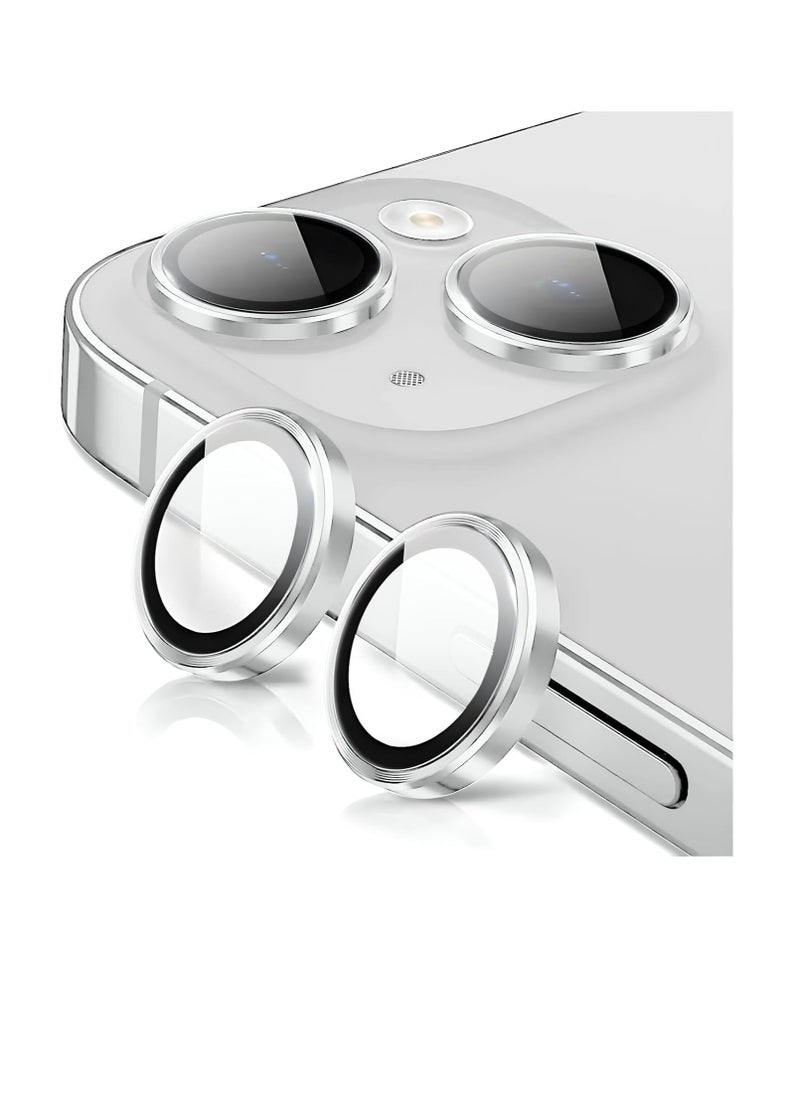 Generic - Compatible with iPhone 15/15 Plus & iPhone 14/14 Plus Camera Lens Protector, Anti-Scratch HD Tempered Glass Lens Screen Protection Cover, Metal Individual Lens Ring (Diamond Silver) - Image 1