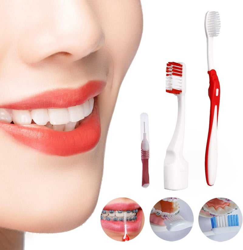 Ceonam Braces Cleaning Kit for Teeth, Portable Orthodontic Toothbrush Kit Oral Care Dental Travel Kit - Interdental Brush Dental Wax Dental Floss Toothbrush Box (Red) - Image 4